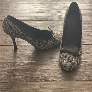 Black and white tweed heels